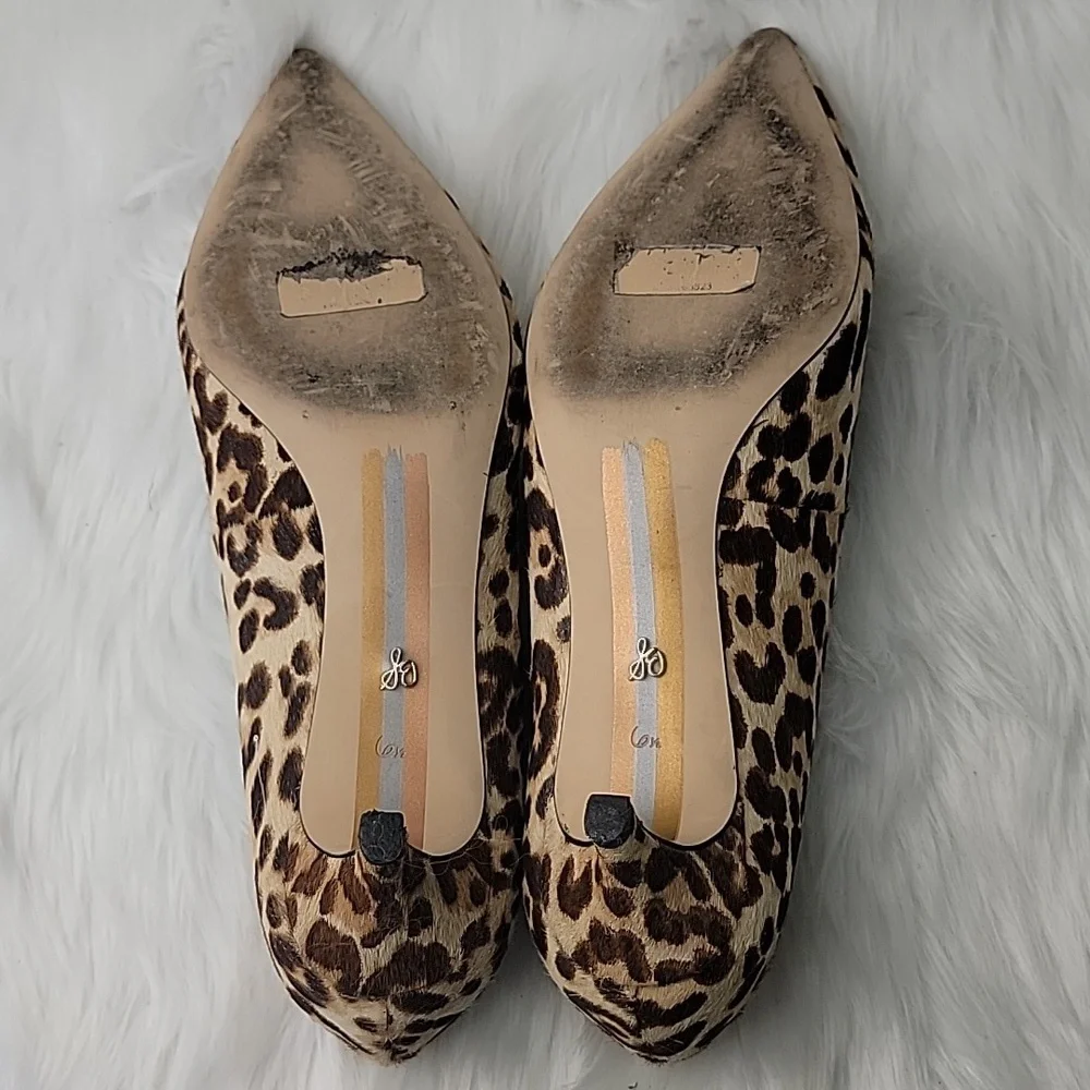 SAM EDELMAN Dori Cheetah Leopard Calf Hair Printed Office Party Kitten Heels 6.5 - Picture 10 of 13
